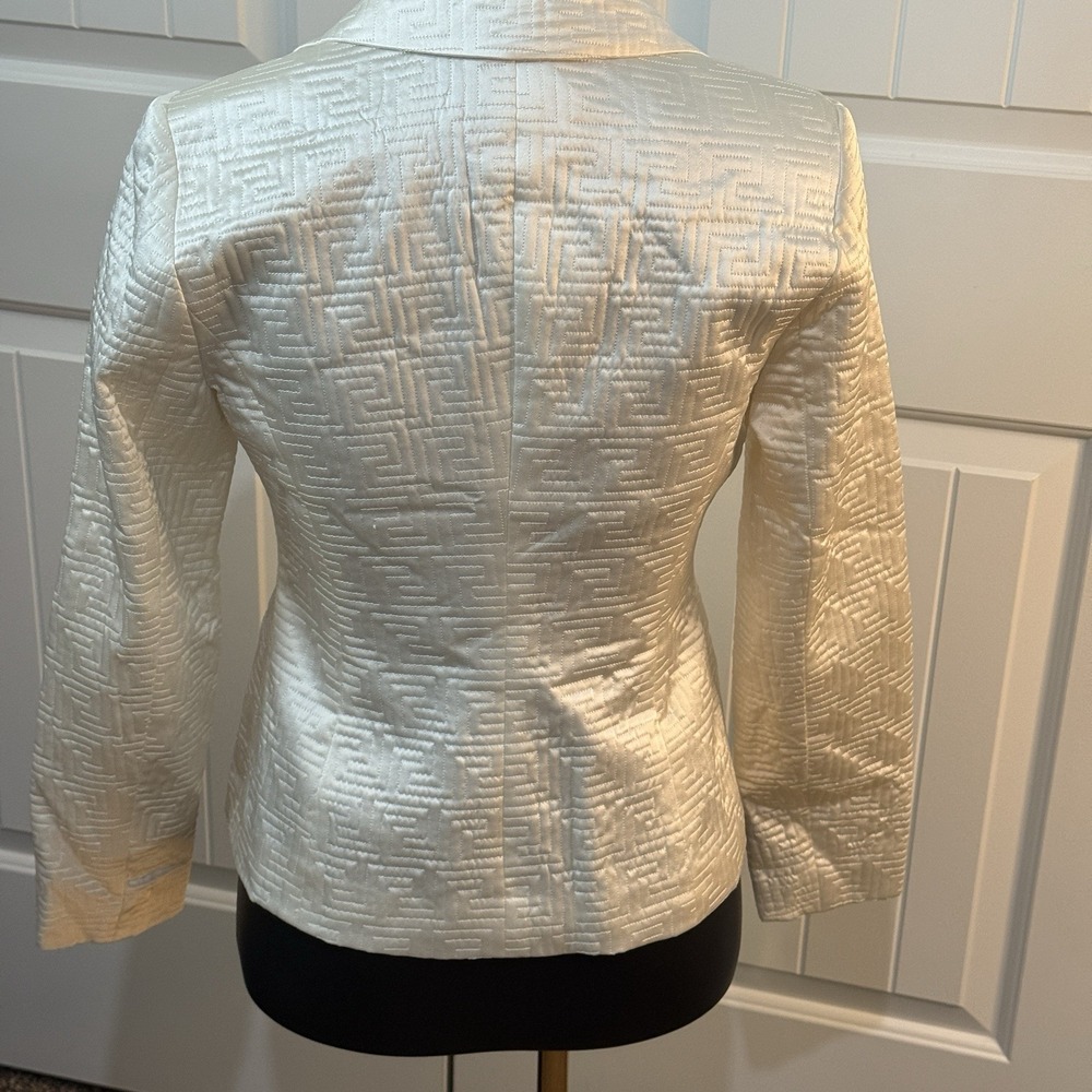 Sutton Studio Ivory Quilted Silk Evening Dress Blazer sz 2 Petite Jeweled Button - Picture 2 of 6